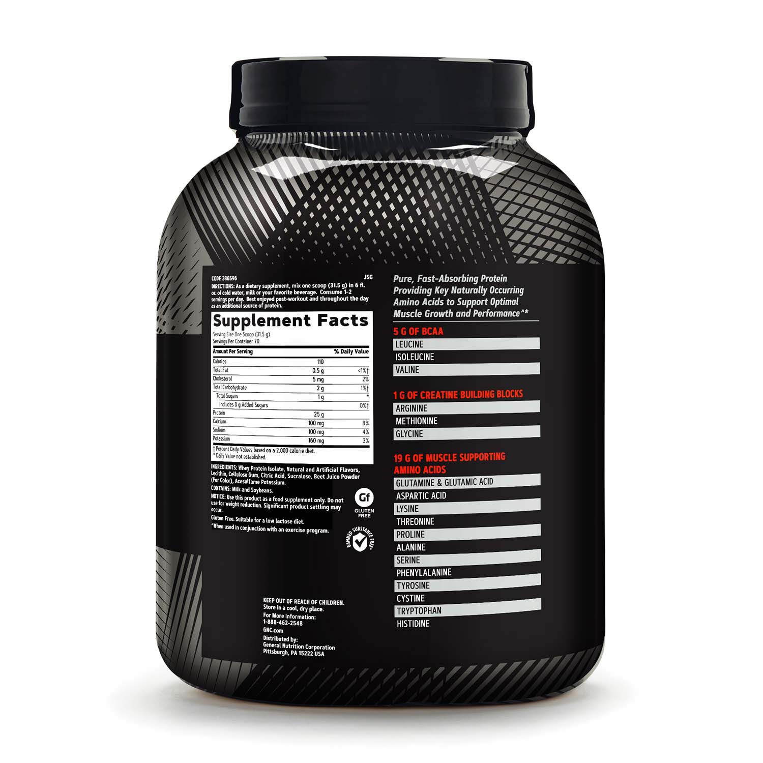 386596 GNC AMP Pure Whey Isolate Protein Strawberry provides you with